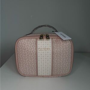 Guess Cosmetic Bag Pink Travel Makeup Case Logo Zip Organizer New With Tags